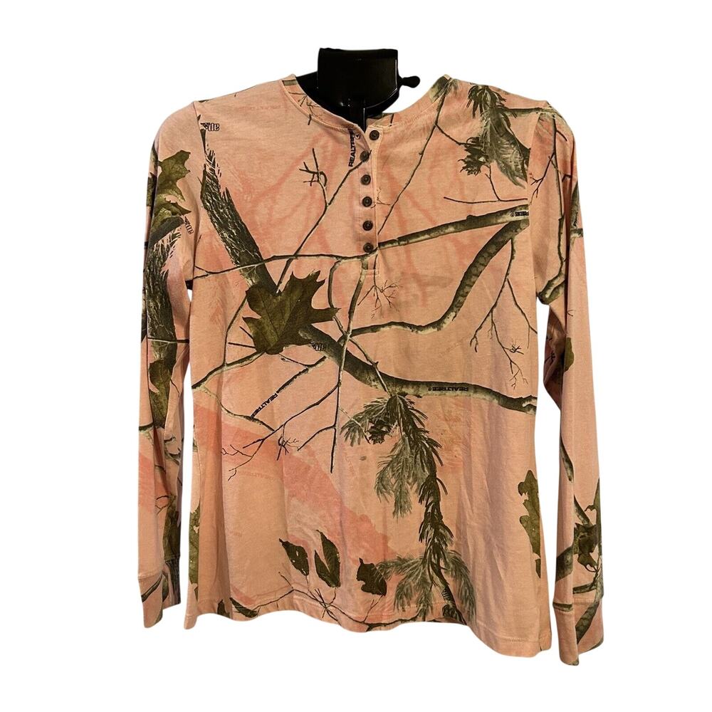 Realtree Girls size 12-14 Long Sleeve Pink Camo Henley Shirt